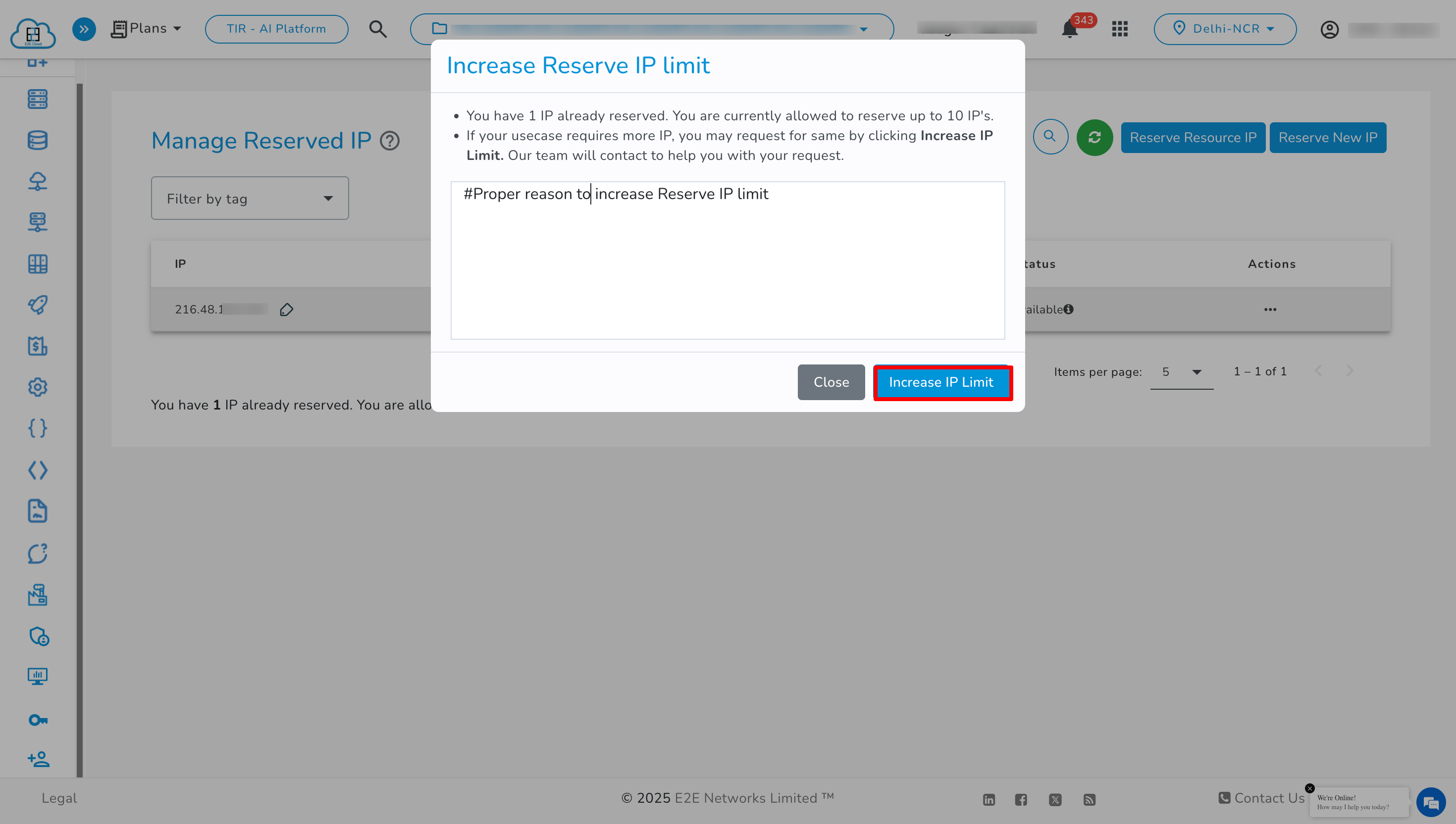 Reserve IP Limit Increase