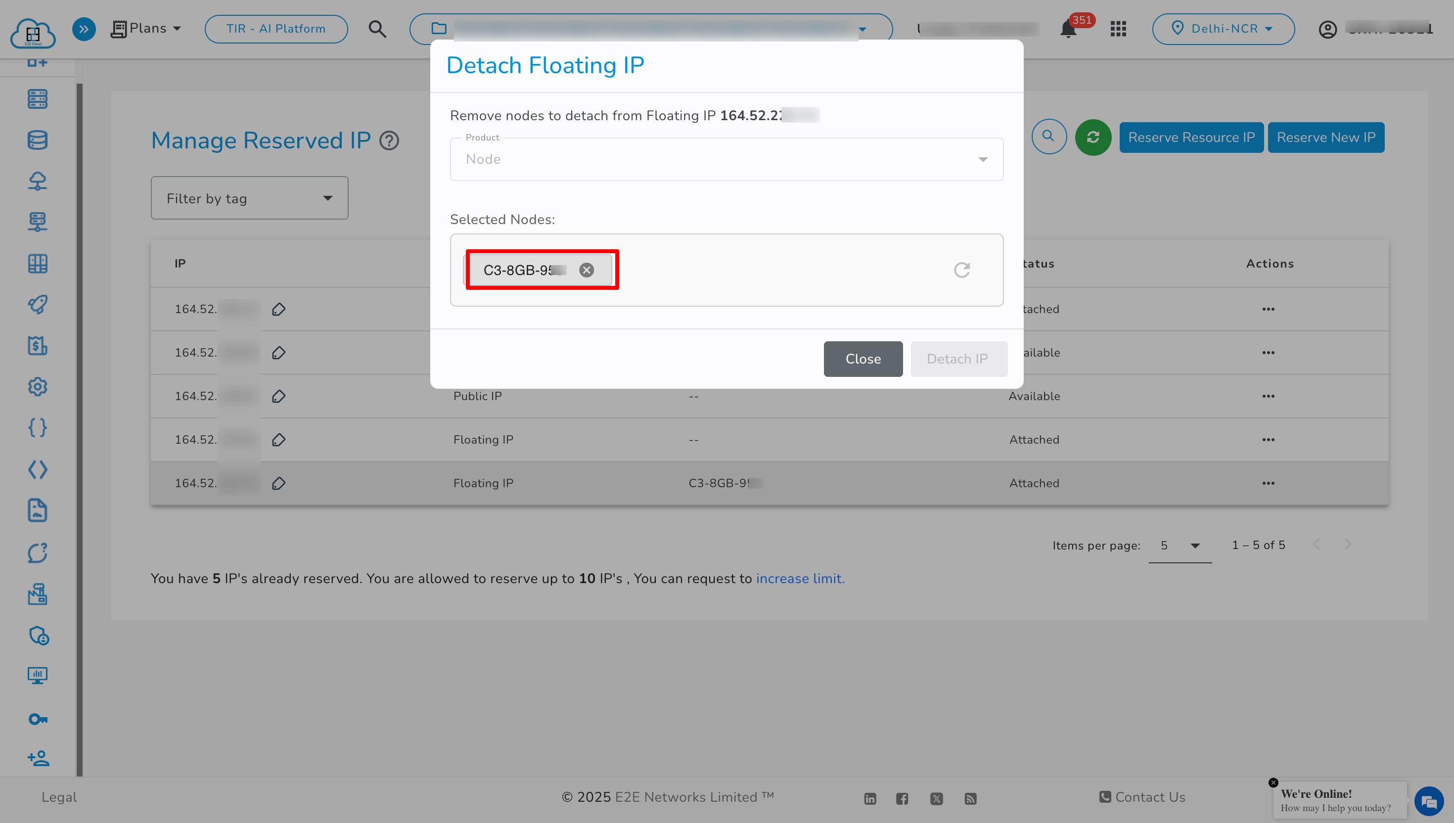Detach Floating IP Popup