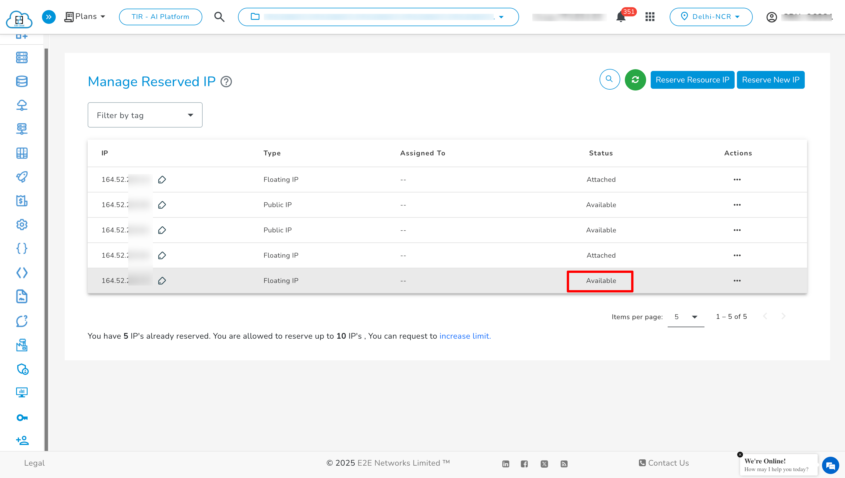 Detached Floating IP Details