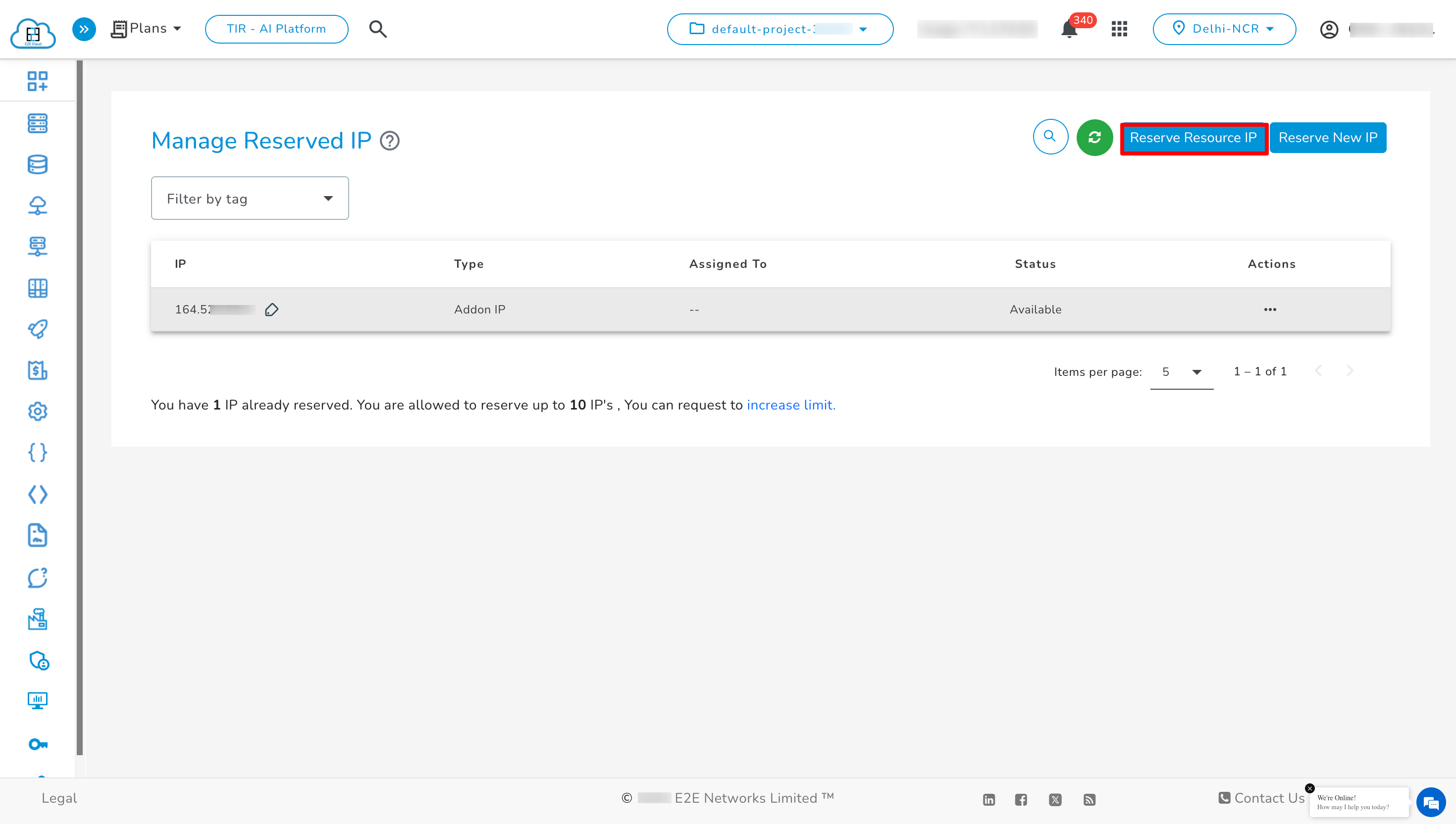 Reserve Resource IP Popup