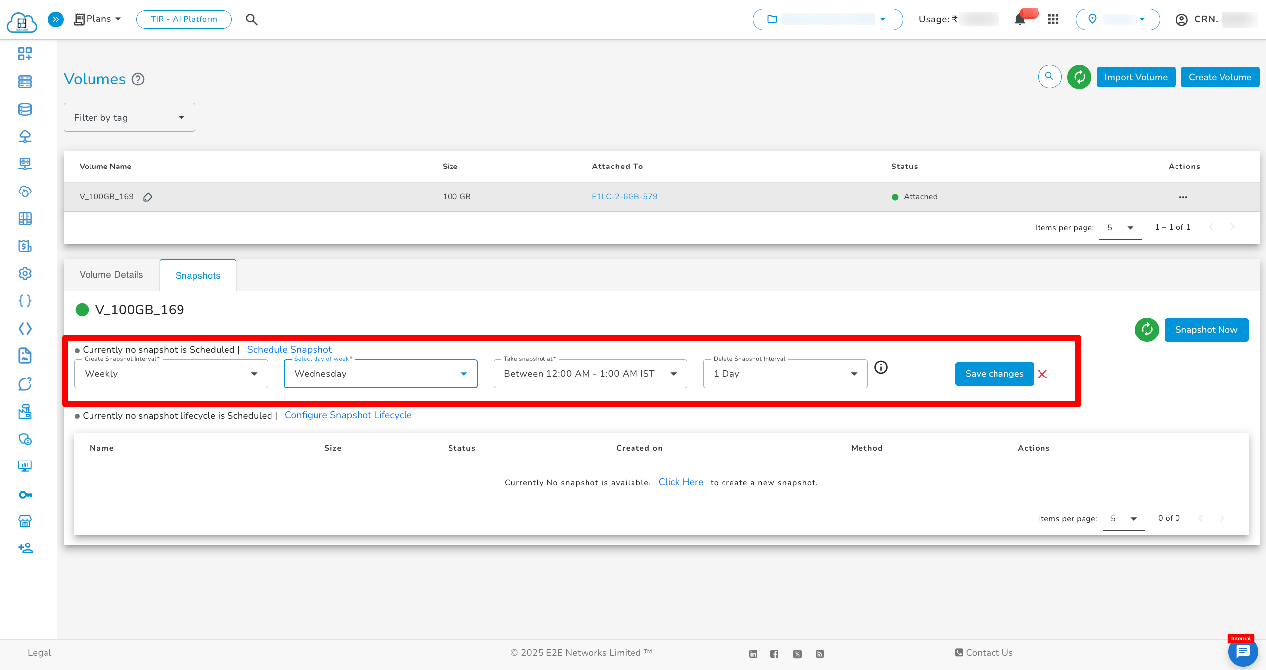 New Volume from Snapshot