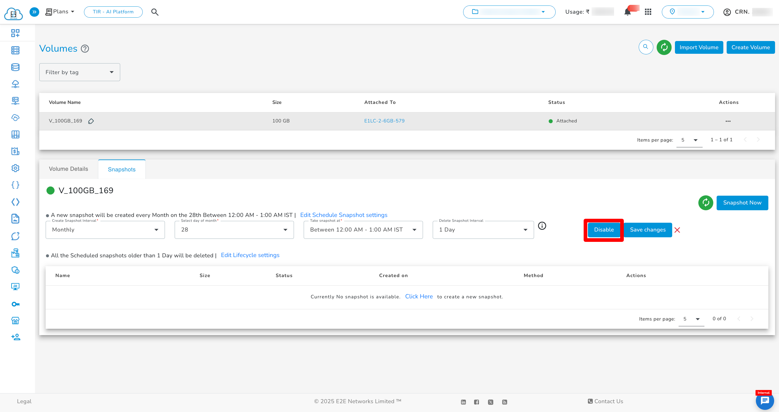 New Volume from Snapshot
