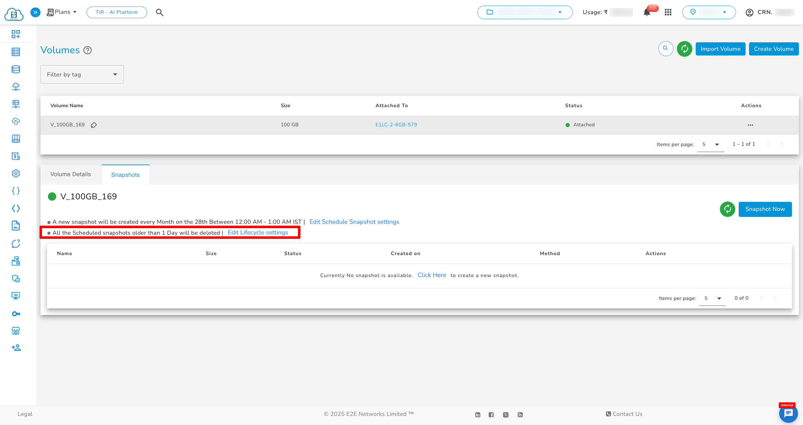 New Volume from Snapshot