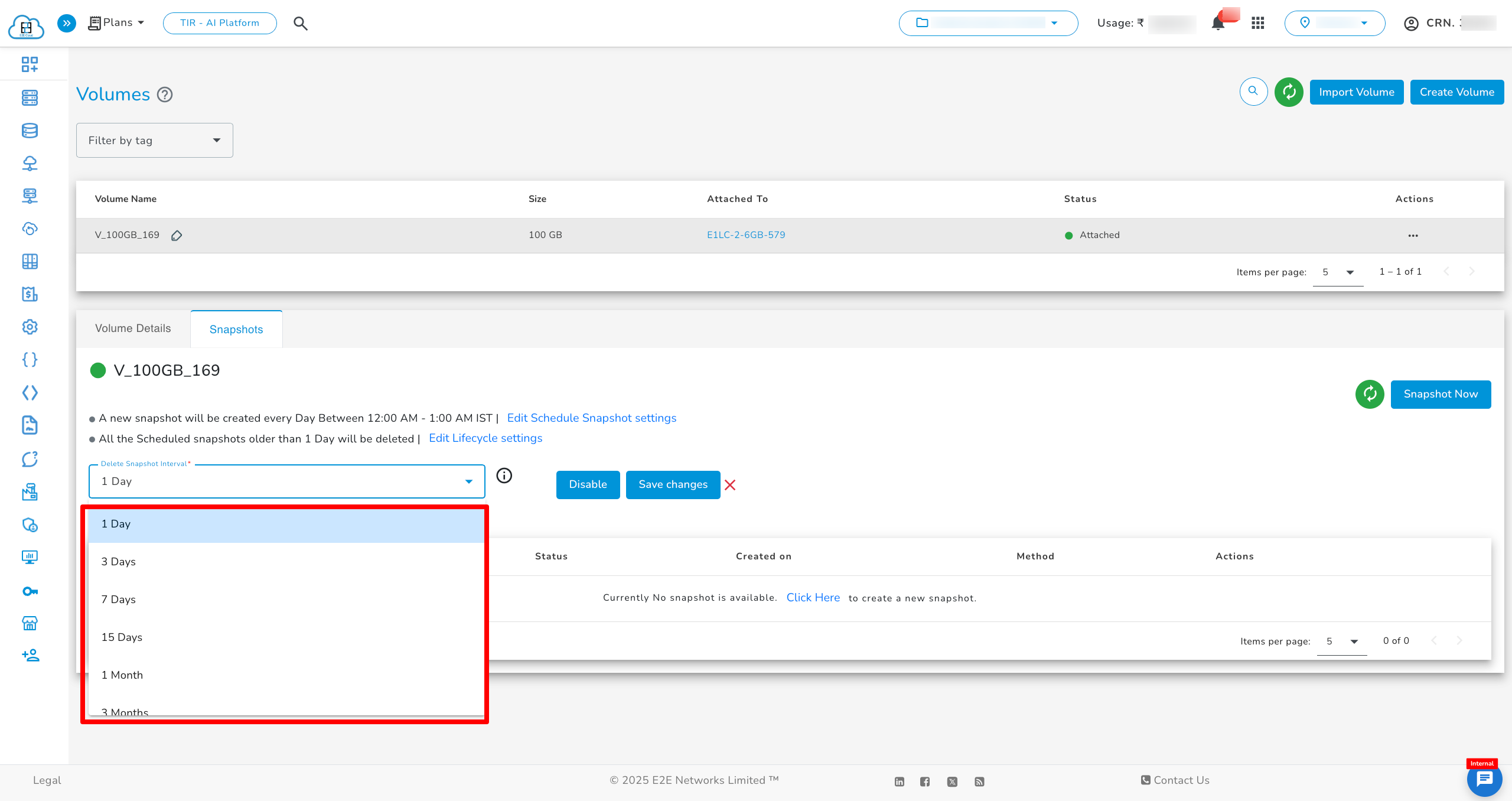 New Volume from Snapshot