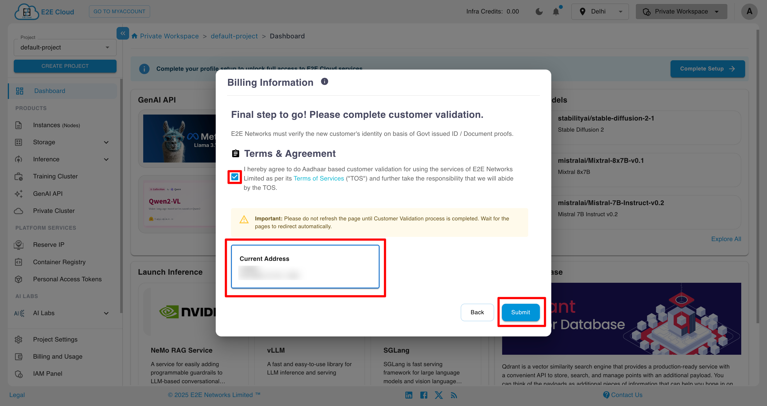 Submit Billing Address