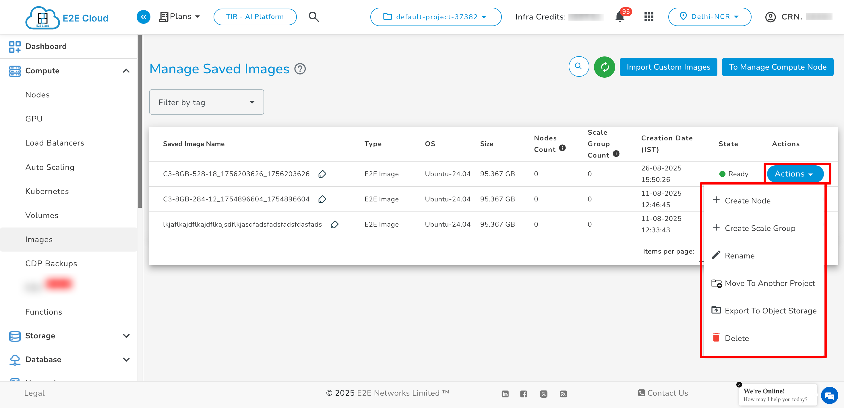 Saved Image Actions