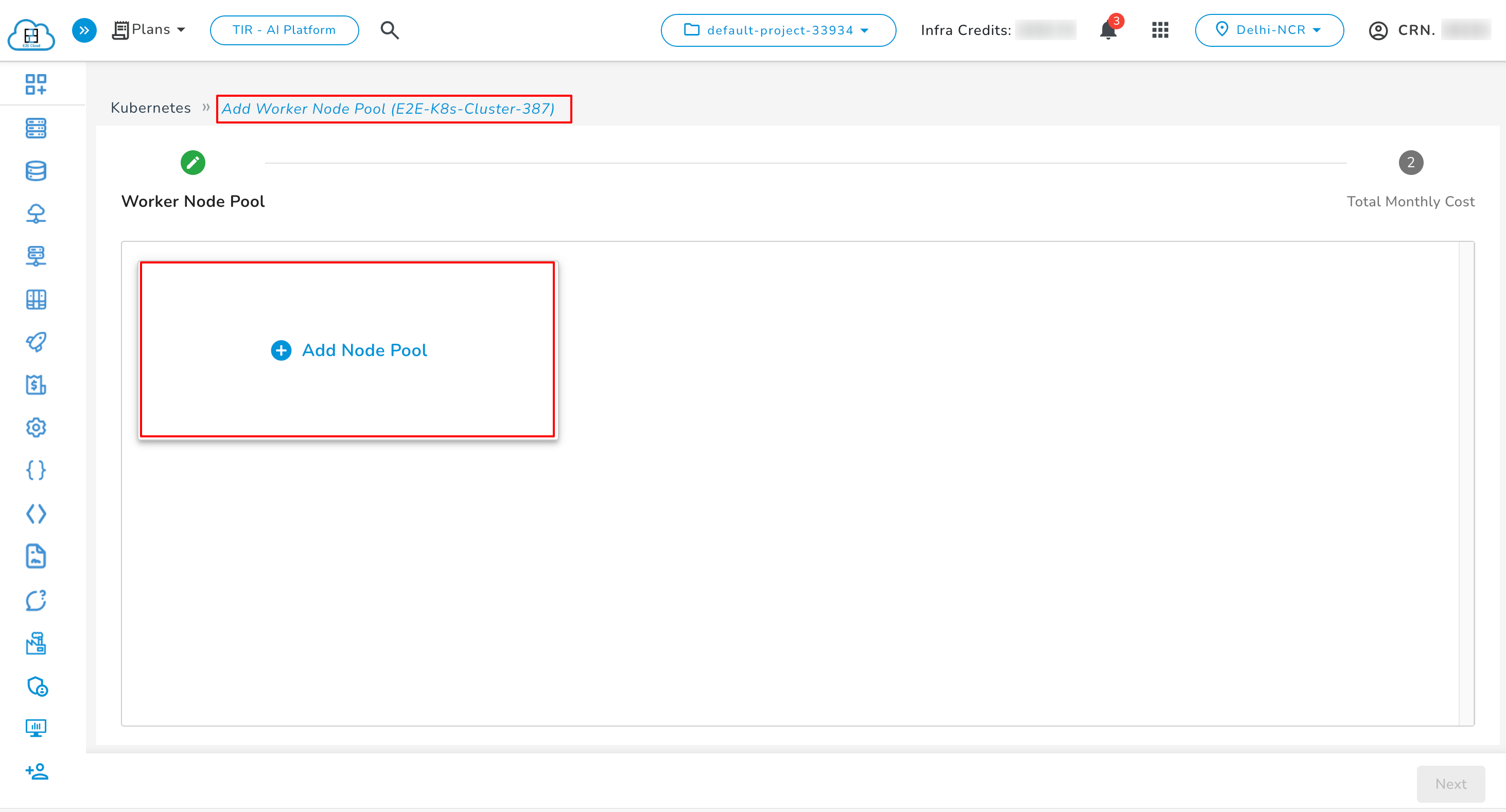 Add Node Pool Button