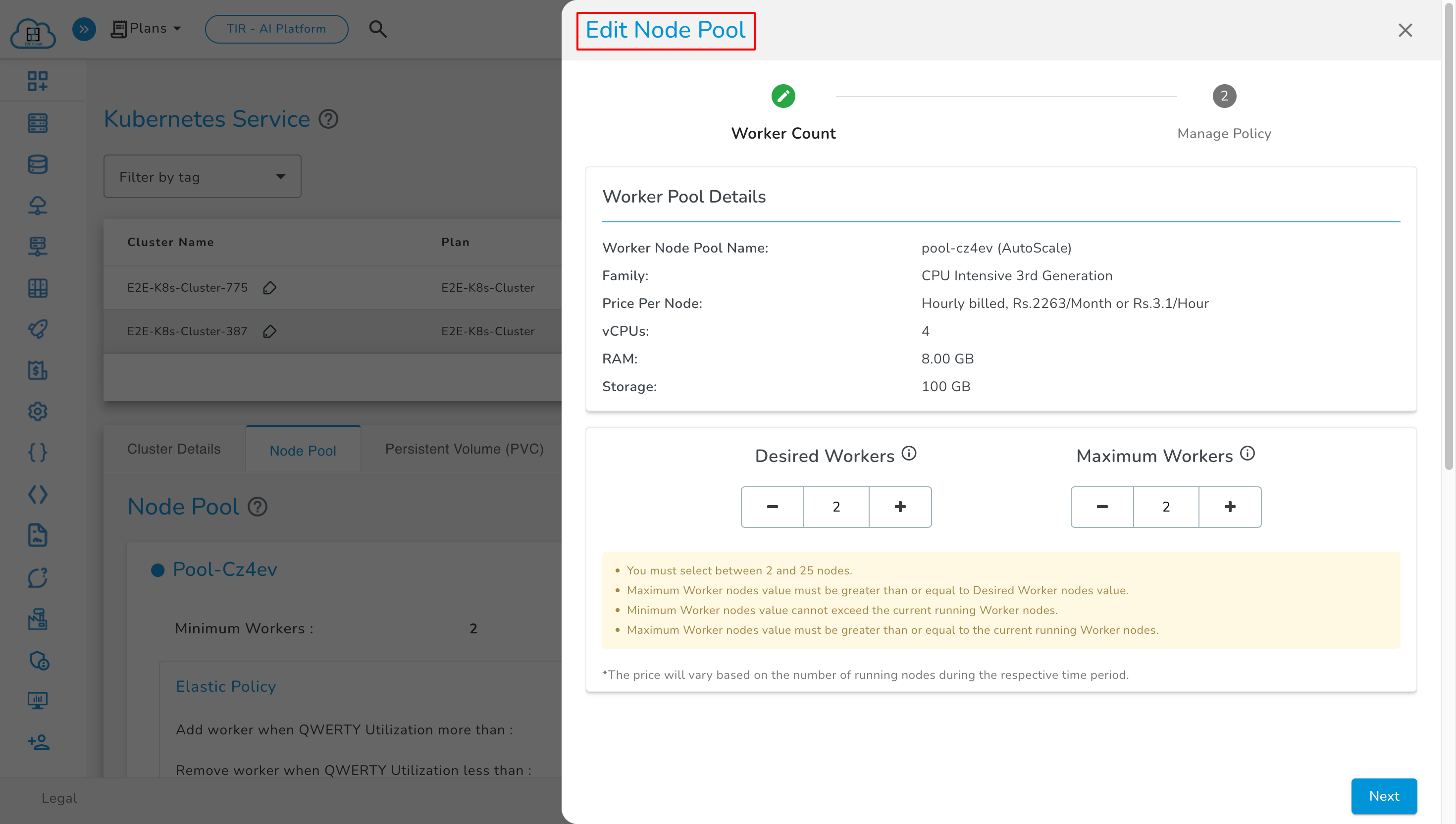 Edit Worker Node Pool
